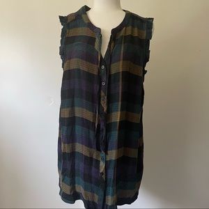 Multi Plaid Crinkle Flannel Gauze Ruffle Tank
